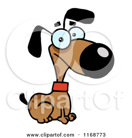 Cartoon of a Cute Alert Brown Dog Sitting - Royalty Free Vector Clipart by Hit Toon