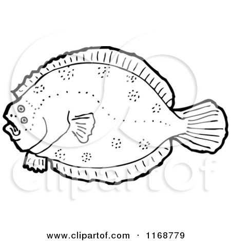 Cartoon of a Black and White Flounder Fish - Royalty Free Vector Illustration by lineartestpilot
