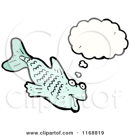 Cartoon of a Thinking Green Fish - Royalty Free Vector Illustration by lineartestpilot