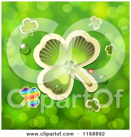 Clipart of a St Patricks Day Shamrock and Clovers on Green - Royalty Free Vector Illustration by merlinul