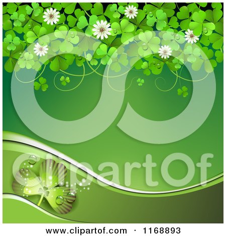 Clipart of a Green St Patricks Day Background with Shamrock Clovers and Flowers 2 - Royalty Free Vector Illustration by merlinul