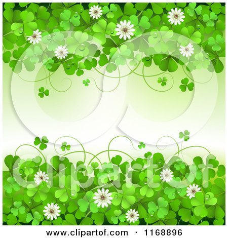 Clipart of a Green St Patricks Day Background with Shamrock Clovers and Flowers - Royalty Free Vector Illustration by merlinul