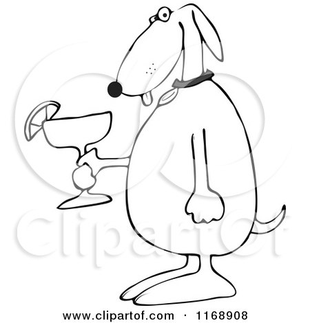 Cartoon of a Black and White Dog Holding a Margarita - Royalty Free Vector Clipart by djart
