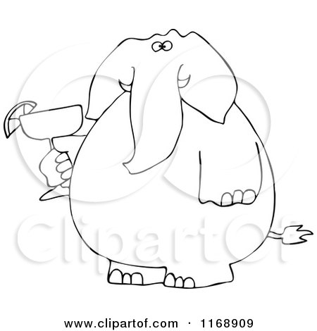 Cartoon of a Black and White Elephant Holding a Margarita - Royalty Free Vector Clipart by djart