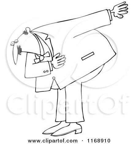 Cartoon of an Outlined Formal Man Bowing - Royalty Free Vector Clipart by djart