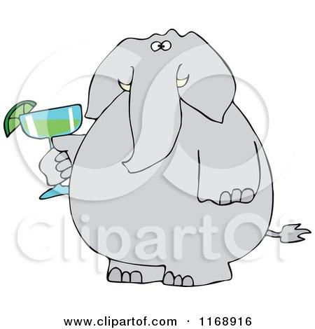 Cartoon of an Elephant Holding a Margarita - Royalty Free Vector Clipart by djart