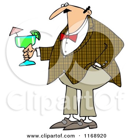 Cartoon of a Caucasian Man Wearing a Plaid Jacket and Holding a Margarita - Royalty Free Clipart by djart