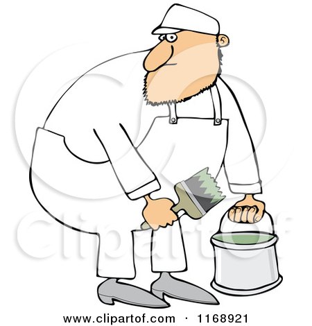 Cartoon of a Caucasian Painter Man Holding a Bucket and Brush - Royalty Free Vector Clipart by djart