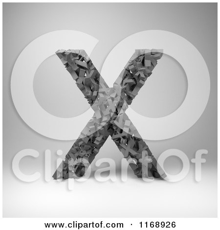 Clipart of a 3d Capital Letter X Composed of Scrambled Letters over Gray - Royalty Free CGI Illustration by stockillustrations