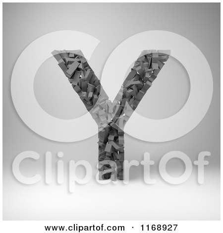 Clipart of a 3d Capital Letter Y Composed of Scrambled Letters over Gray - Royalty Free CGI Illustration by stockillustrations