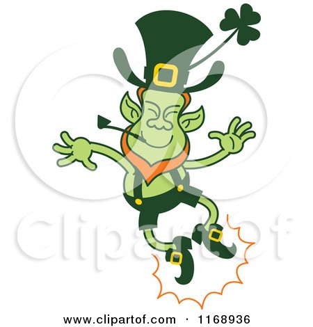 Cartoon of a St Patricks Day Leprechaun Clapping His Feet - Royalty Free Vector Clipart by Zooco