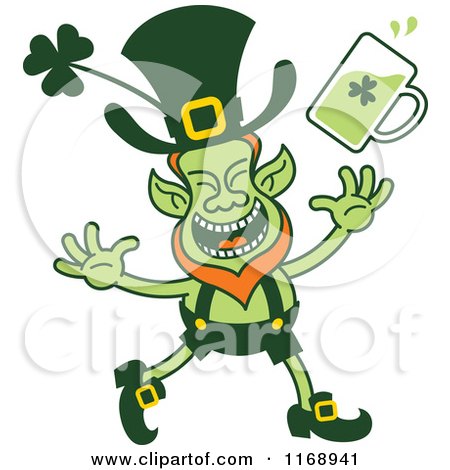 Cartoon of a Happy St Patricks Day Leprechaun with Beer - Royalty Free Vector Clipart by Zooco