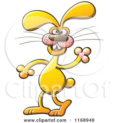 Cartoon of a Waving Yellow Rabbit - Royalty Free Vector Clipart by Zooco