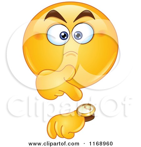 1168960-Cartoon-Of-An-Annoyed-Smiley-Emoticon-Pointing-To-A-Watch-Royalty-Free-Vector-Clipart.jpg