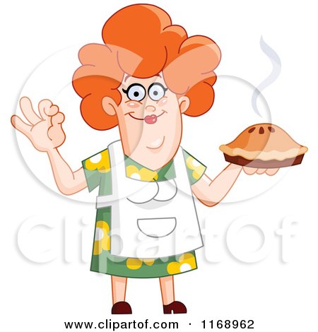 Cartoon of a Pleased Red Haired Woman Holding a Fresh Pie - Royalty Free Vector Clipart by yayayoyo