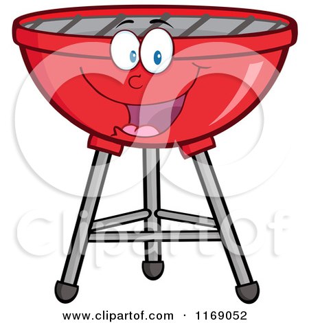 Cartoon of a Happy Red Charcoal Bbq Grill Mascot - Royalty Free Vector Clipart by Hit Toon