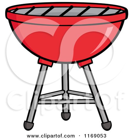 Cartoon of a Red Charcoal Bbq Grill - Royalty Free Vector Clipart by Hit Toon