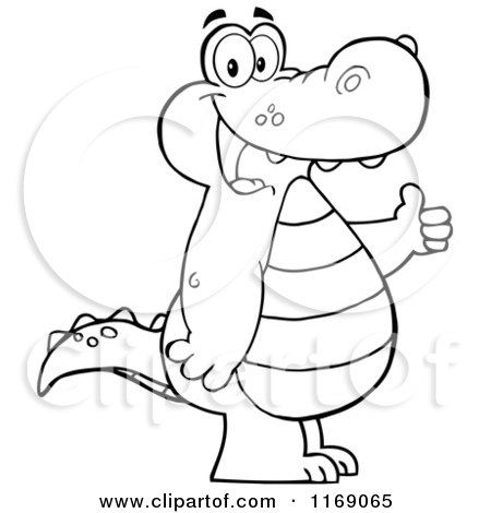 Cartoon of a Happy Black and White Alligator Holding a Thumb up - Royalty Free Vector Clipart by Hit Toon