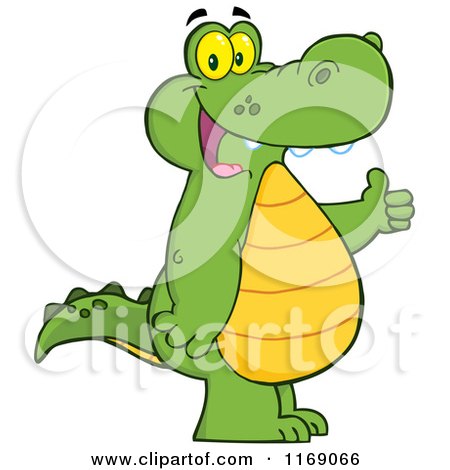 Cartoon of a Happy Alligator Holding a Thumb up - Royalty Free Vector Clipart by Hit Toon