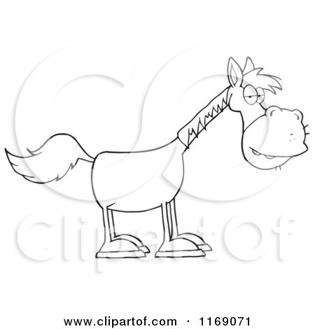 Cartoon of an Old Black and White Horse - Royalty Free Vector Clipart by Hit Toon