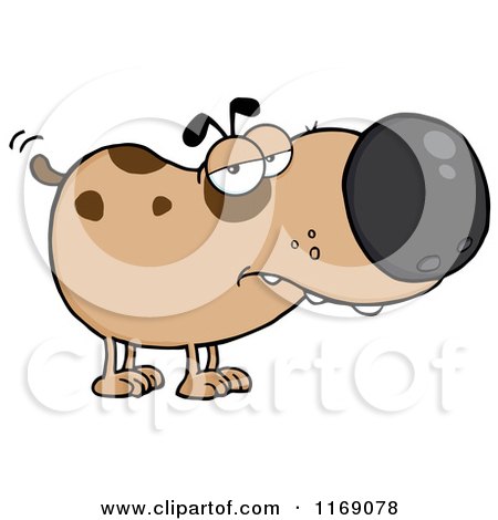 Cartoon of a Spotted Brown Dog Wagging His Tail - Royalty Free Vector Clipart by Hit Toon