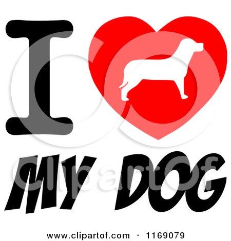Cartoon of a Pooch Silhouette Heart and I Love My Dog Text - Royalty Free Vector Clipart by Hit Toon