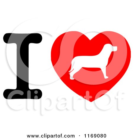Cartoon of a Dog Silhouette Heart and Letter I - Royalty Free Vector Clipart by Hit Toon