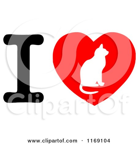 Cartoon of a Cat Silhouette on a Heart with the Letter I - Royalty Free Vector Clipart by Hit Toon