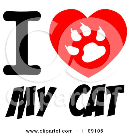 Cartoon of a Cat Paw Print on a Heart with I Love My Cat Text - Royalty Free Vector Clipart by Hit Toon