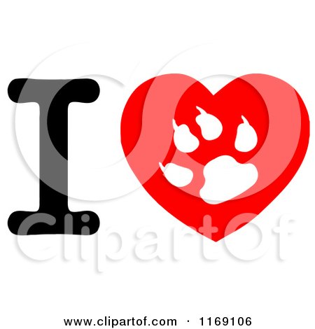 Cartoon of a Cat Paw Print on a Heart with the Letter I - Royalty Free Vector Clipart by Hit Toon