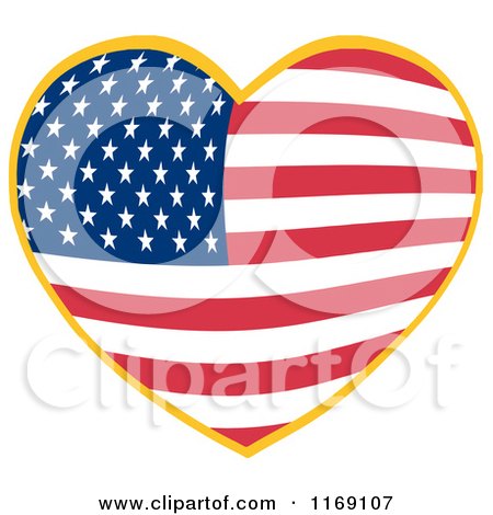 Cartoon of a Heart with an American Flag - Royalty Free Vector Clipart by Hit Toon