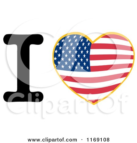Cartoon of a Heart with an American Flag and Letter I - Royalty Free Vector Clipart by Hit Toon