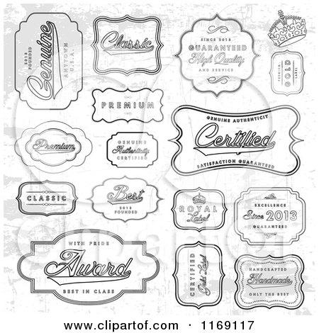 Clipart of Grungy Grayscale Quality Labels - Royalty Free Vector Illustration by BestVector