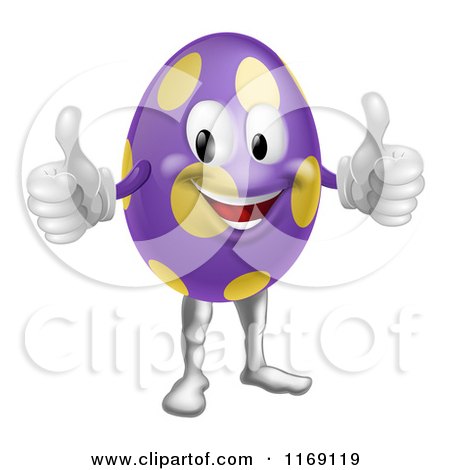 Cartoon of a Purple Polka Dot Easter Egg Mascot Holding Two Thumbs up - Royalty Free Vector Clipart by AtStockIllustration