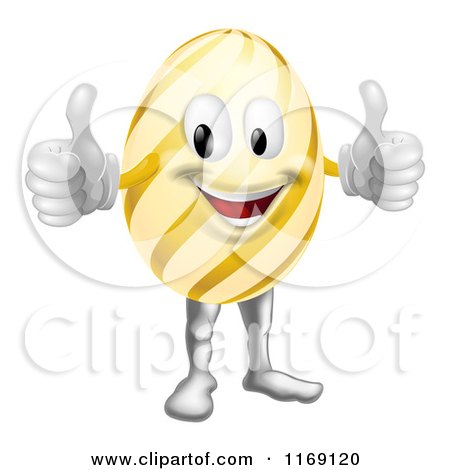 Cartoon of a Striped Easter Egg Mascot Holding Two Thumbs up - Royalty Free Vector Clipart by AtStockIllustration
