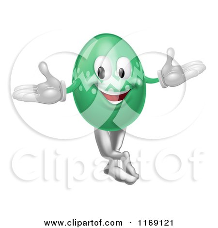 Cartoon of a Welcoming Green Easter Egg Mascot - Royalty Free Vector Clipart by AtStockIllustration