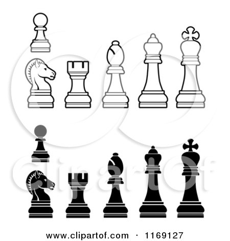 Clipart of White and Black Chess Pieces - Royalty Free Vector Illustration by AtStockIllustration