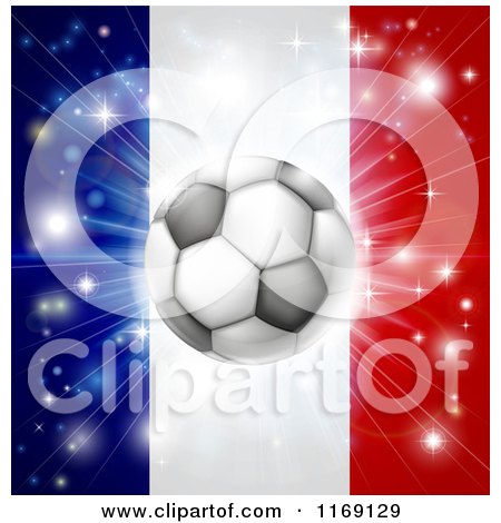 Clipart of a Soccer Ball over a France Flag with Fireworks - Royalty Free Vector Illustration by AtStockIllustration