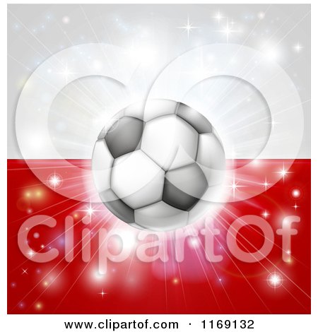 Clipart of a Soccer Ball over a Poland Flag with Fireworks - Royalty Free Vector Illustration by AtStockIllustration
