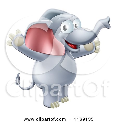 Cartoon of a Happy Elephant Standing and Holding His Arms up - Royalty Free Vector Clipart by AtStockIllustration