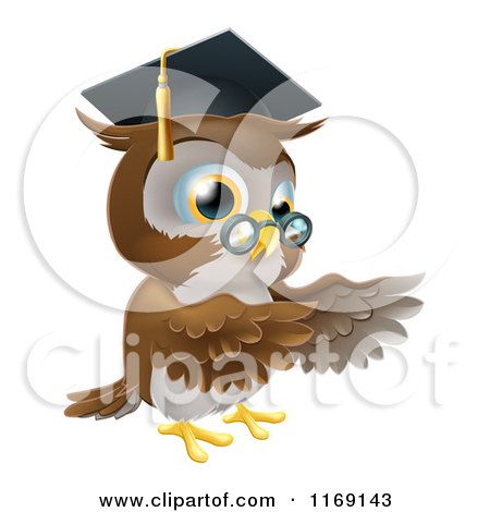 Cartoon of a Professor Owl Wearing a Graduation Cap and Presenting - Royalty Free Vector Clipart by AtStockIllustration