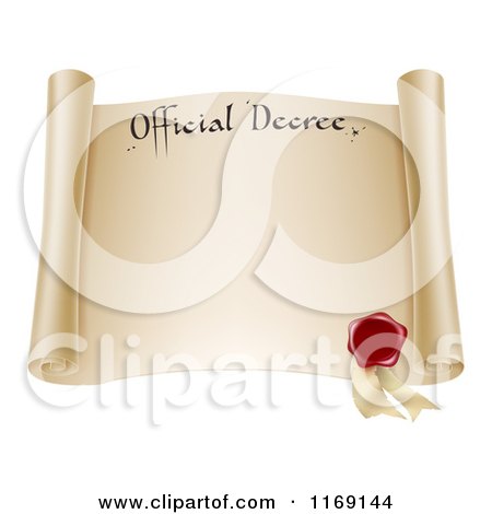 Clipart of a Paper Scroll Official Decree with a Red Wax Seal and Copyspace - Royalty Free Vector Illustration by AtStockIllustration
