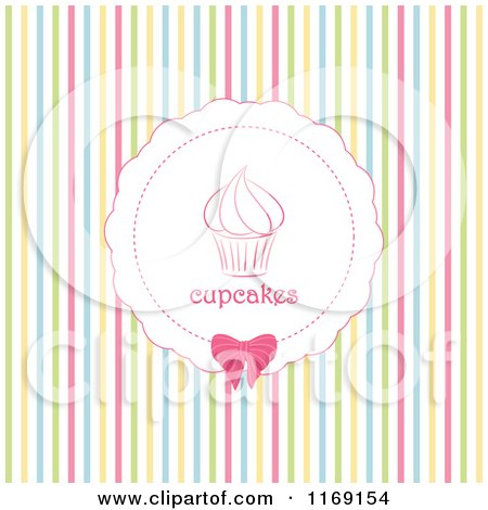 Clipart of a Cupcake Label over Colorful Stripes - Royalty Free Vector Illustration by elaineitalia