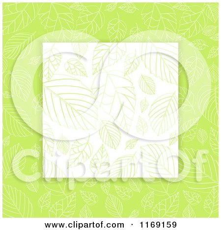 Clipart of a Pattern of Leaves on White over Green - Royalty Free Vector Illustration by elaineitalia