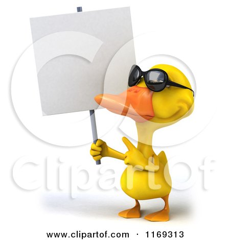 Clipart of a 3d Yellow Duck Wearing Sunglasses and Pointing to a Sign ...