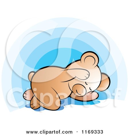 Cartoon of a Cute Bear Sleeping over Blue - Royalty Free Vector Clipart by Lal Perera