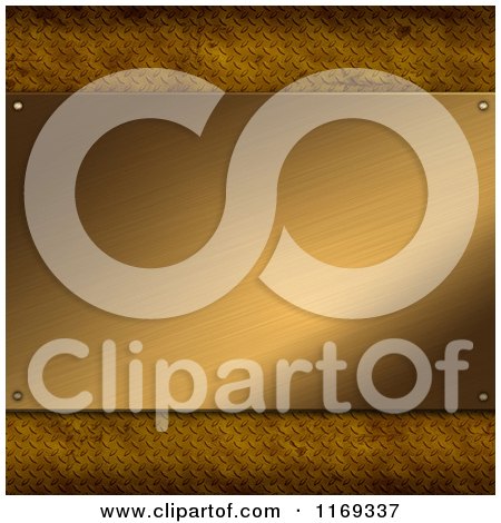 Clipart of a 3d Gold Metal Plaque over Diamond Plate - Royalty Free CGI Illustration by KJ Pargeter