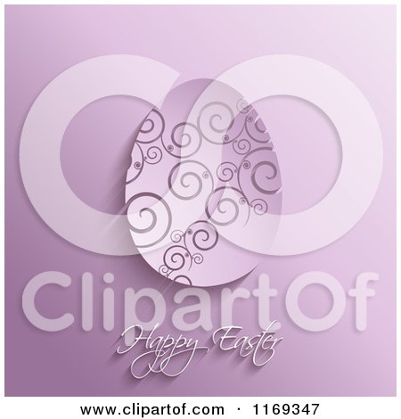 Clipart of a Happy Easter Greeting with a Swirl Egg on Purple - Royalty Free Vector Illustration by KJ Pargeter