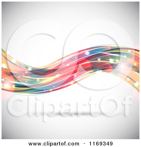 Clipart of a Background of a Colorful Wave with Sparkles over Shading - Royalty Free Vector Illustration by KJ Pargeter