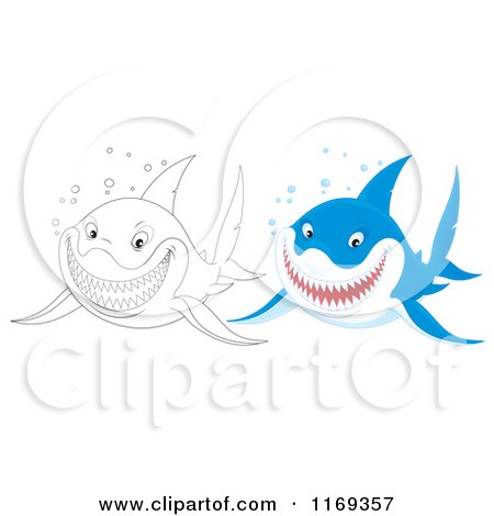 Cartoon of a Blue and Black and White Shark - Royalty Free Clipart by Alex Bannykh